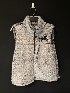 Women's Gray Sherpa Vest with Horse Patch-Back in the Saddle-Small